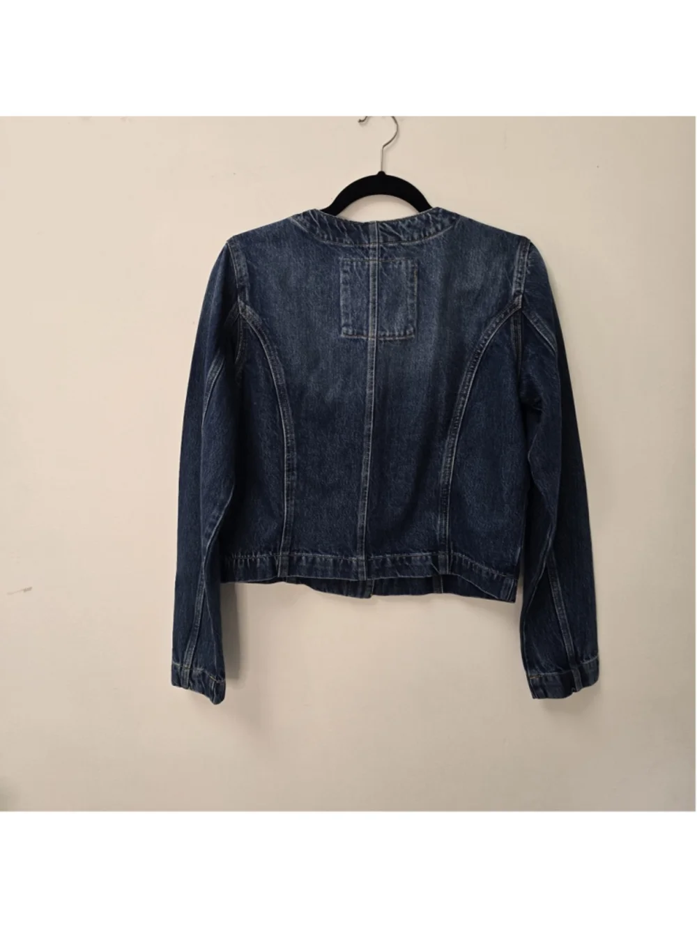 Michael Kors Denim Collarless Jean Jacket Gold Buttons Snap Pocket Medium Wash M